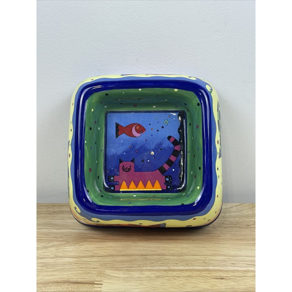 2002 Milson & Louis Ceramic Cat Food Bowl Dish Whimsical Colorful Pets